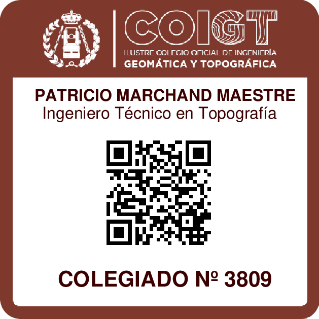 Sello de Colegiado. Ilustre Colegio oficial de Ingeniería Geomática y Topografía. Patricio Marchand. Colegiado Nº 3809